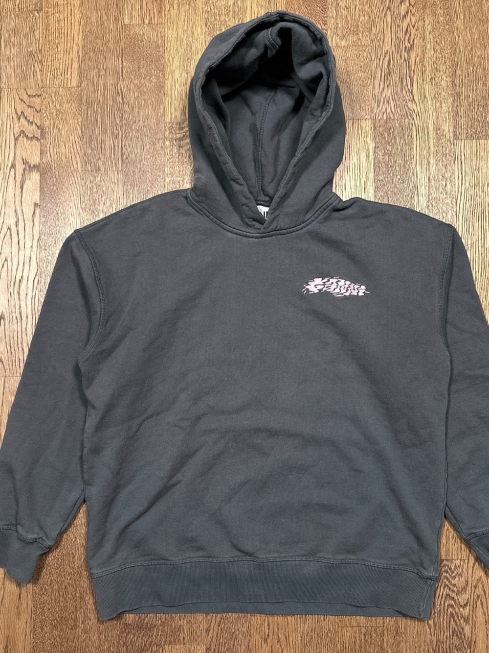 GANNI Isoli Oversized Gray Pink Embroidered Fleece Hoodie Womens S/M
